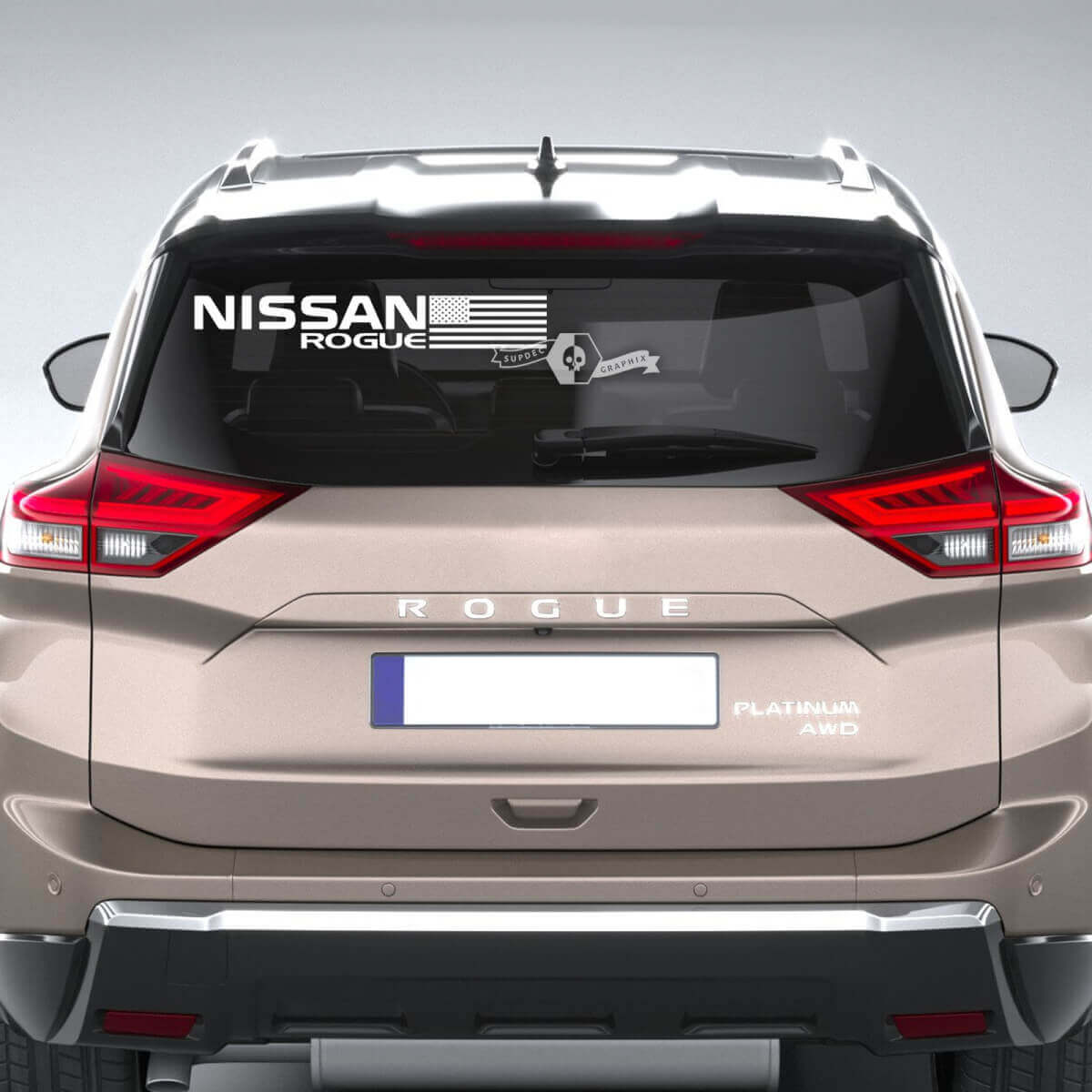 Markenbeschriftung & USA-Flagge Heckscheiben-Vinylaufkleber für Nissan Rogue