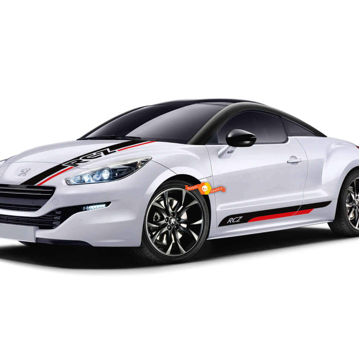 Rennstil Motorhauben- und Seitenstreifen-Vinyl-Aufkleberset für Peugeot RCZ Coupé