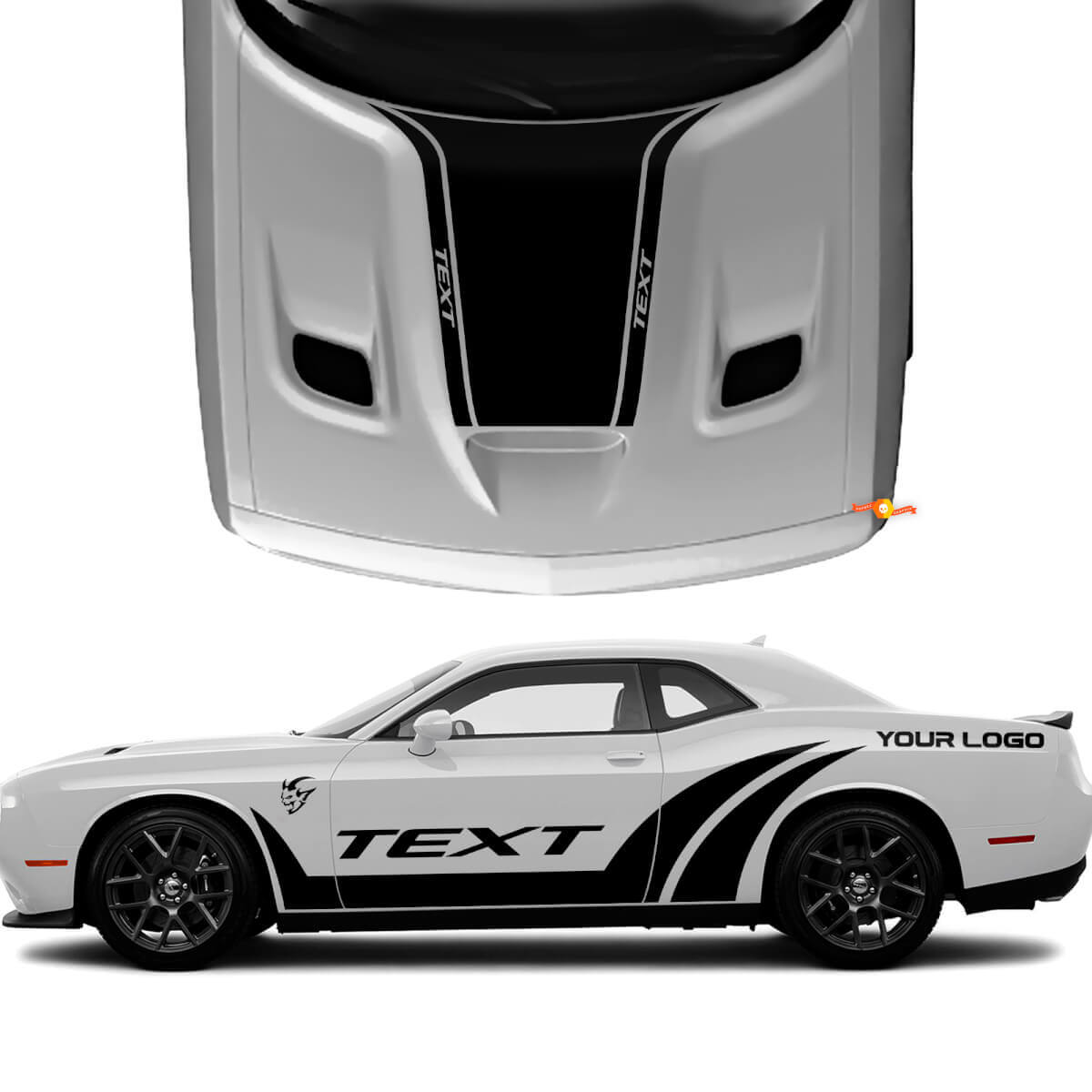 SRT-Stil Individuelles Seiten- und Motorhauben-Streifen-Vinylaufkleber-Set für Dodge Challenger