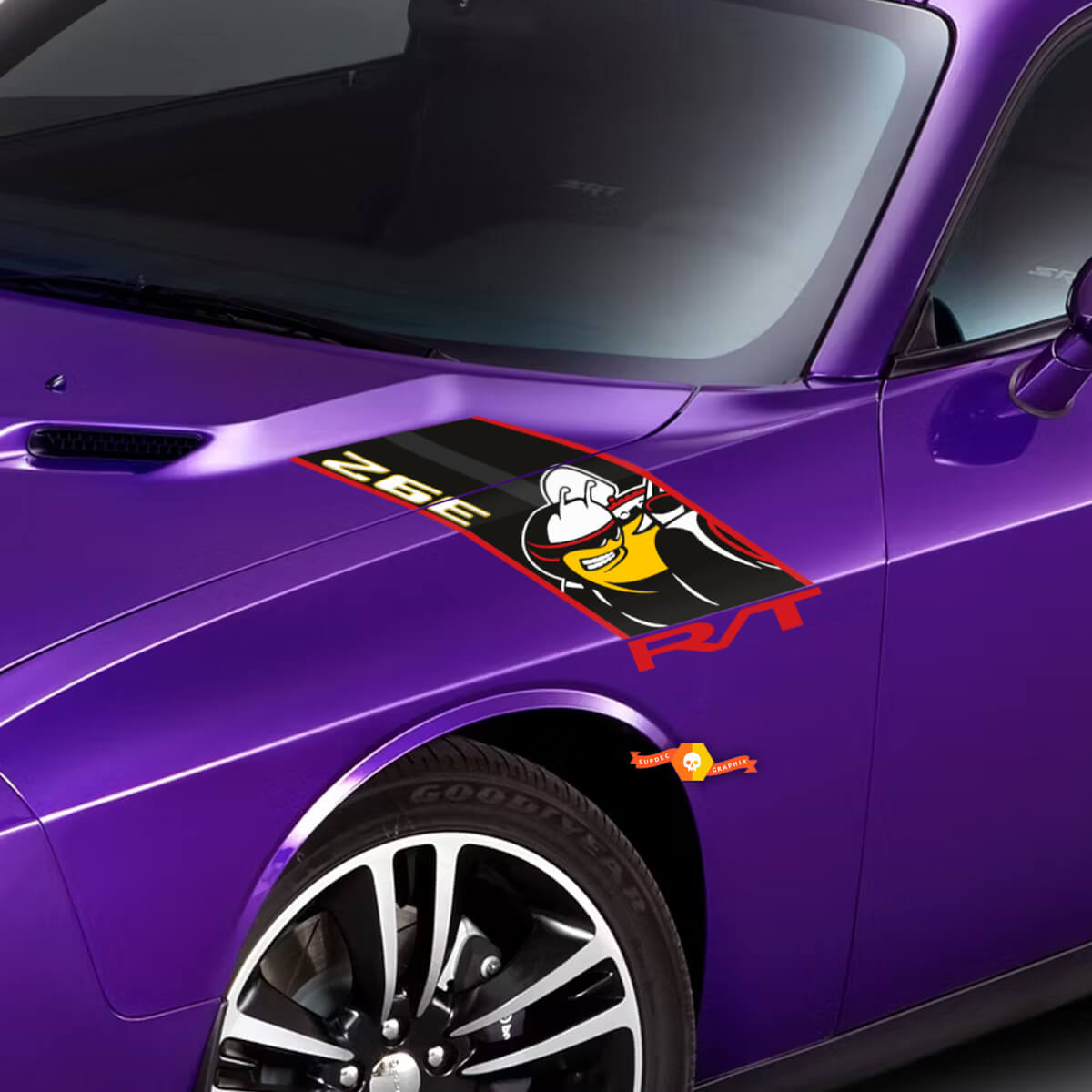 Hash Marks Hood Graphics Vinyl-Aufkleber für Dodge Challenger 08–14, Rennstreifen
