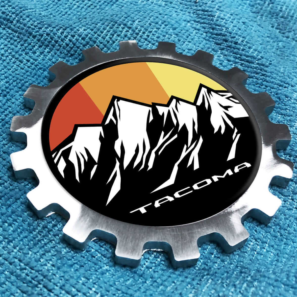 Toyota Tacoma Mountains Vintage-Logo, Metall-Aluminium-Abzeichen, Emblem für Nachttischausrüstung, Aluminium
