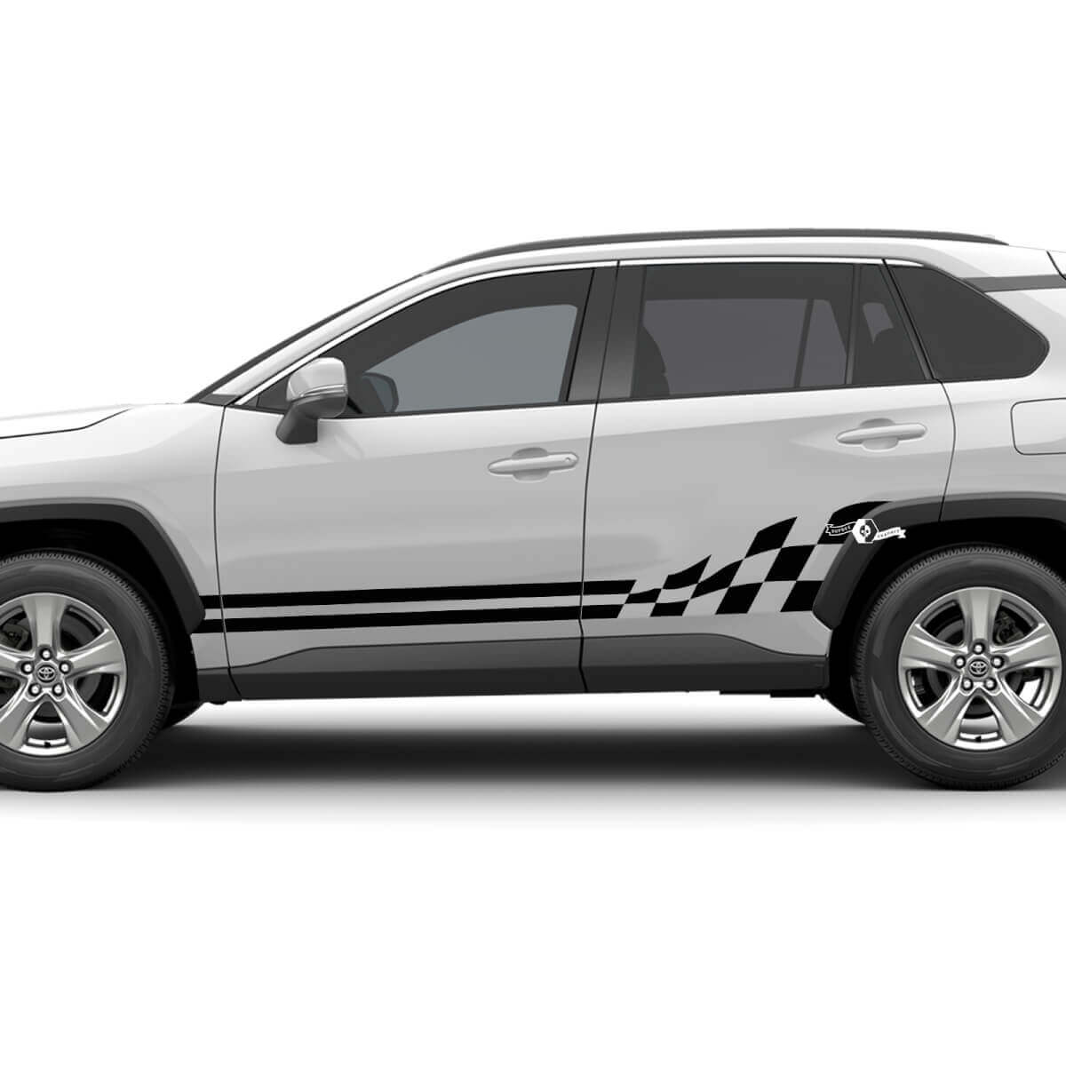 Aufkleber-Set mit Grafikaufklebern für das untere Seitenteil des Rocker-Panels mit karierter Flagge, passend für den Vinyl-Aufkleber des Toyota RAV4
