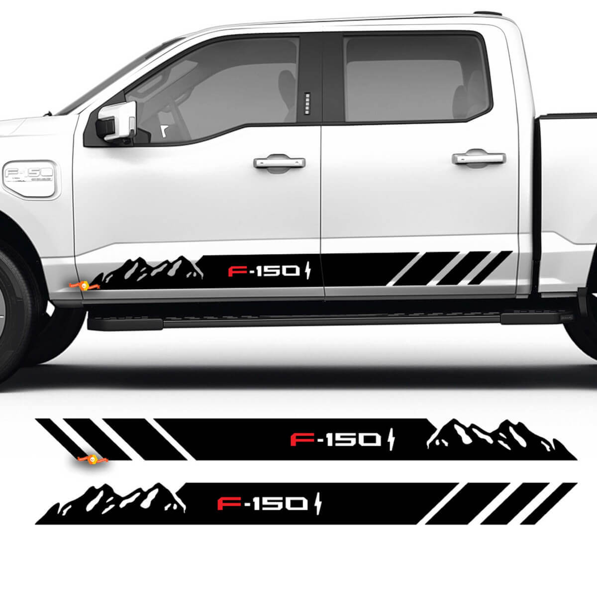Paar Rocker Panel Mountains Stripes Karosserieaufkleber Seitenaufkleber Grafik-Vinyl für Ford F-150 Lightning
