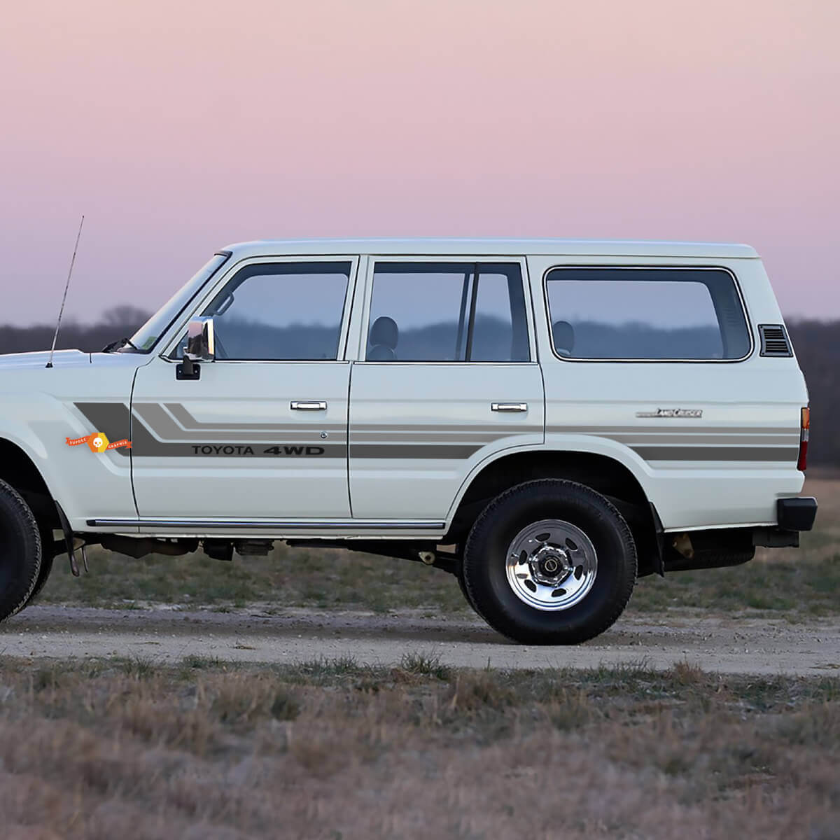 Retro graue Streifen 4WD Seitentüren Vinyl Aufkleber Aufkleber für 1988 Toyota Land Cruiser
