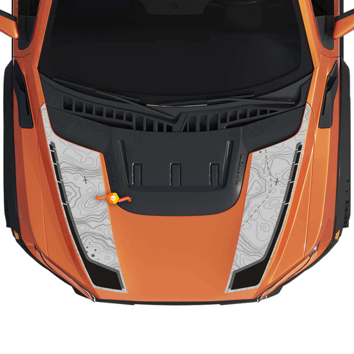 Hood Graphics Topographic Map angepasst zu Gen3 Ford F150 Raptor Vinyl Aufkleber Aufkleber Kit Streifen 2

