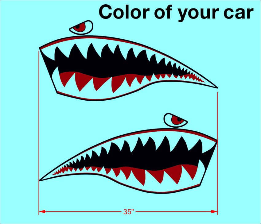 Paar Warhawk Aufkleber Aufkleber Vinyl Flying Tiger Shark Teeth Jet Bite War Hawk