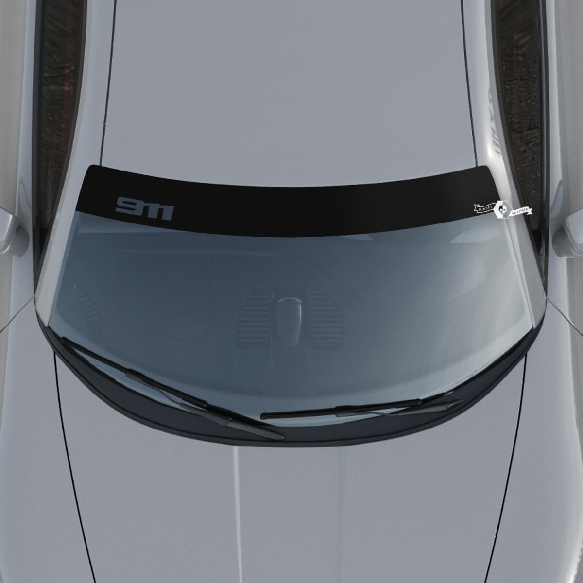 Aufkleber für die Windschutzscheibe mit Porsche 911-Logo und Hintergrundstreifen
