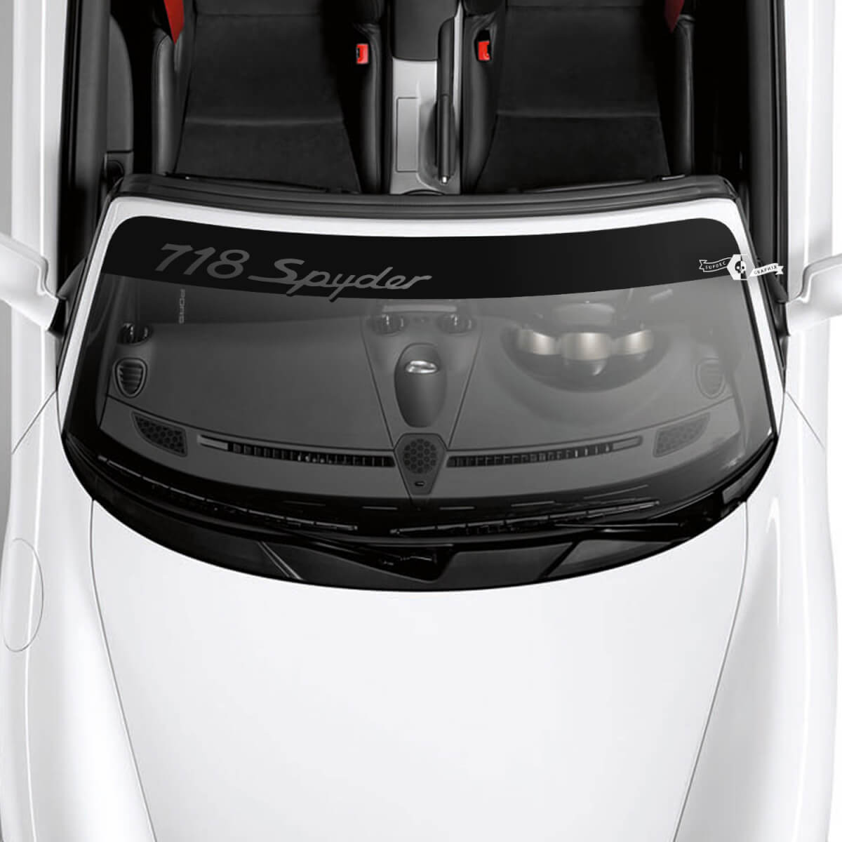 Porsche 718 Spyder Logo Windschutzscheiben-Aufkleber mit Hintergrundstreifen
