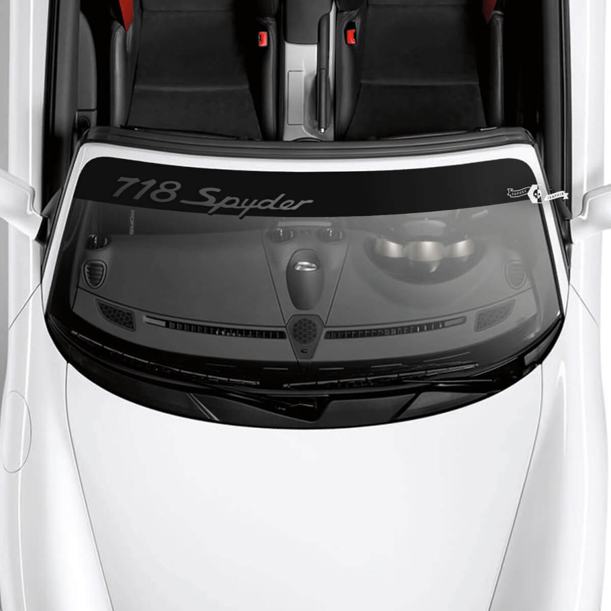 Porsche 718 Spyder Logo Windschutzscheiben-Aufkleber mit Hintergrundstreifen
