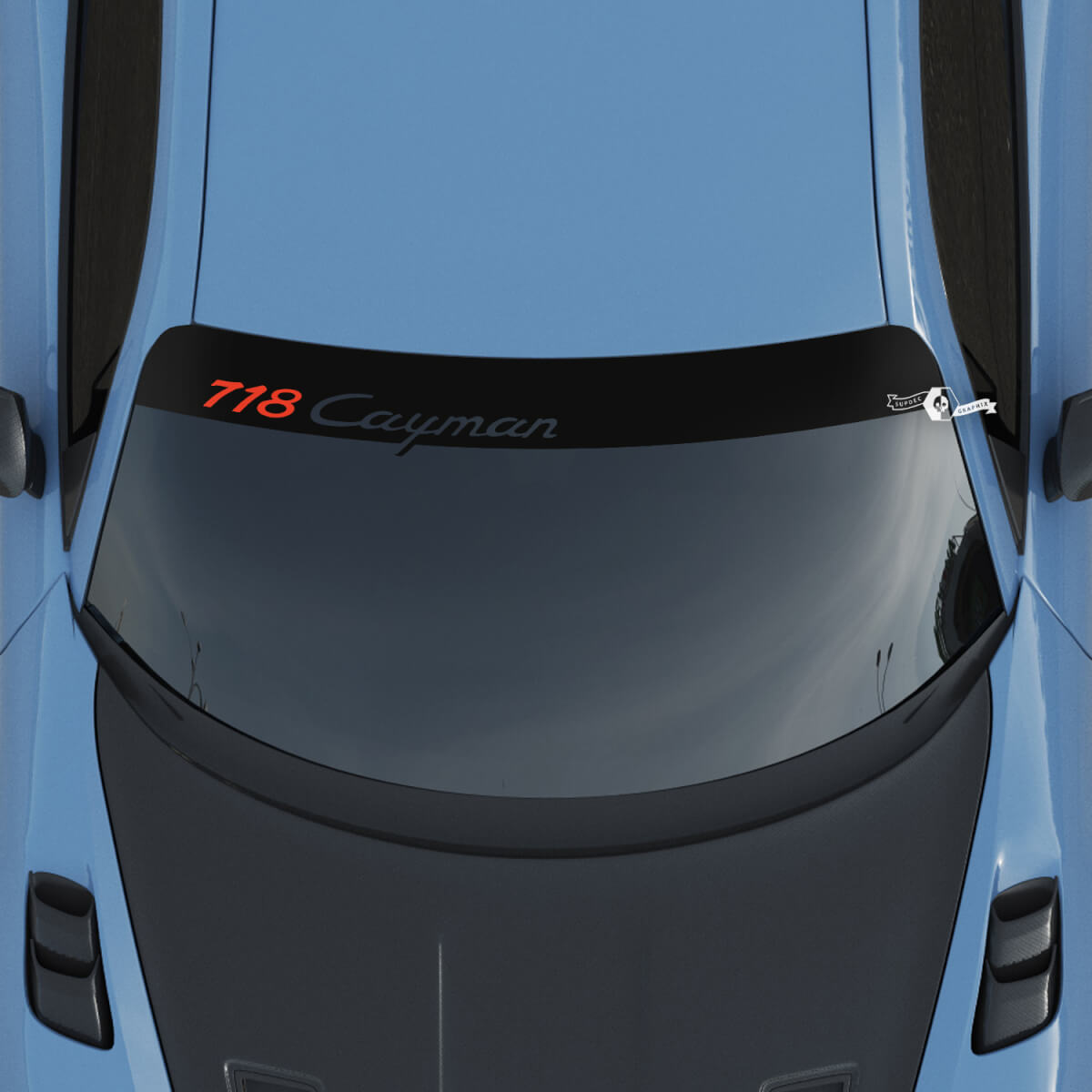 Aufkleber für die Windschutzscheibe mit Porsche Turbo GT-Logo und Hintergrundstreifen
