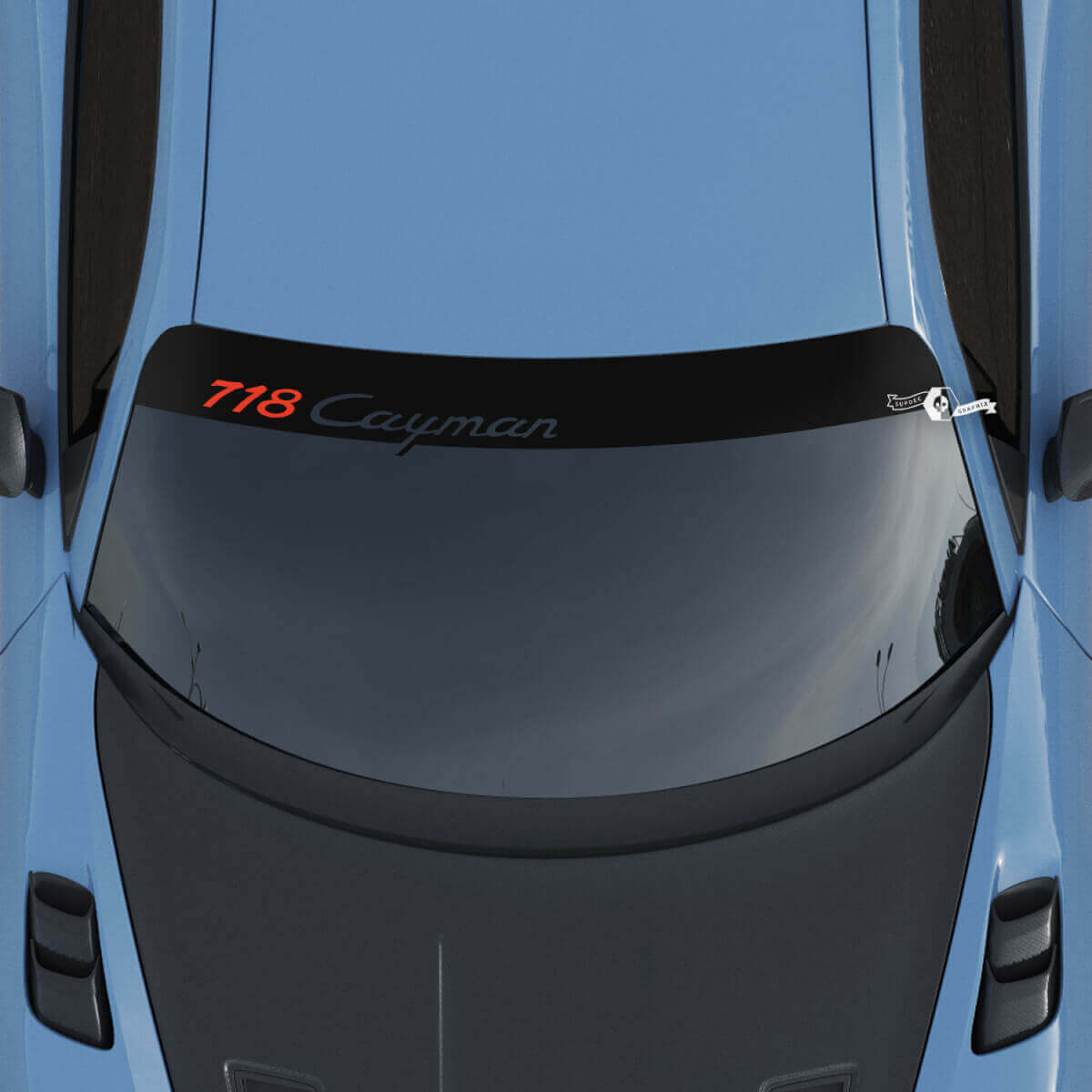 Porsche 718 Cayman Logo Windschutzscheibe mit Hintergrundstreifen Kit Aufkleber Sticker
