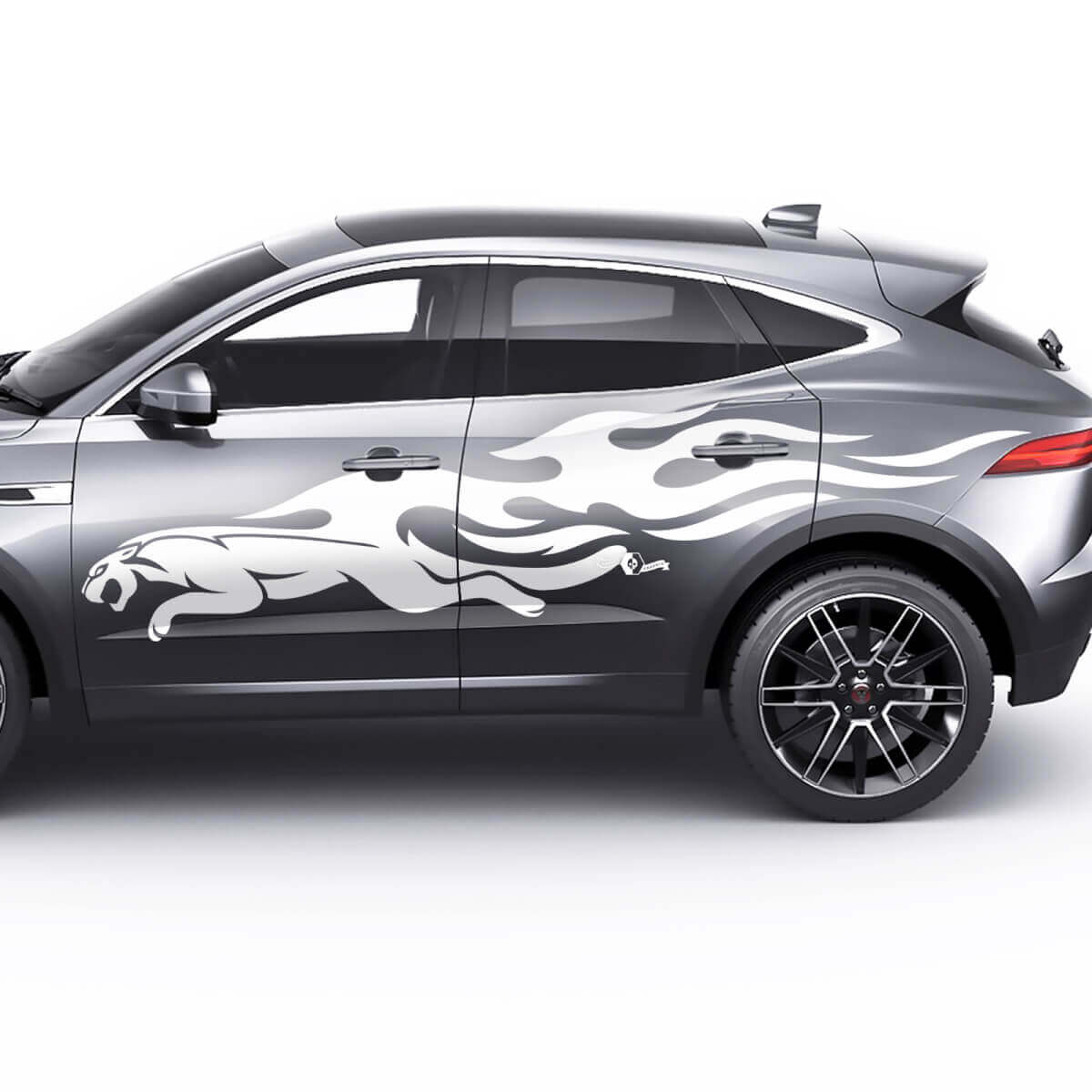 Jaguar E-Pace-Seitenlogo, Jaguar Flame Doors-Grafikaufkleber, Logo-Aufkleber
