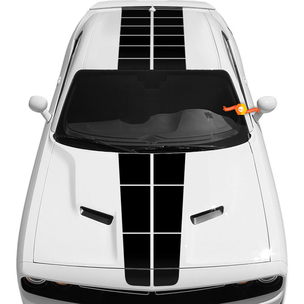 Vinyl-Aufkleber-Kit mit doppelten Racing-Streifen für Motorhaube und Dach für Dodge Challenger 2015-2021