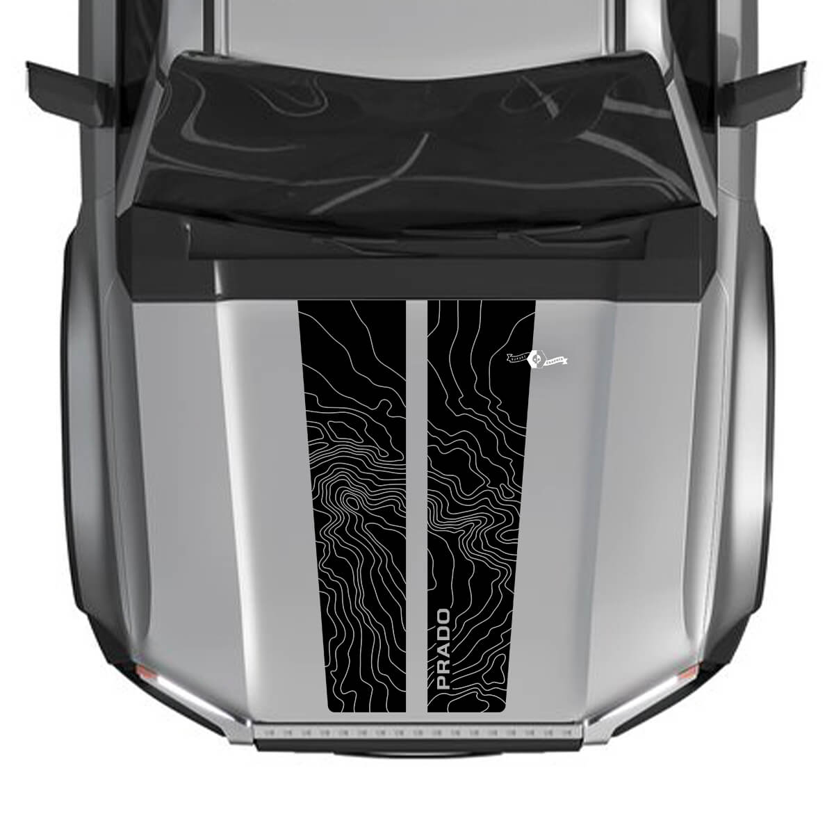 Topografische Konturkarte-Motorhaubenaufkleber für 2024 Toyota Land Cruiser – individuelle Vinyl-Grafiken
