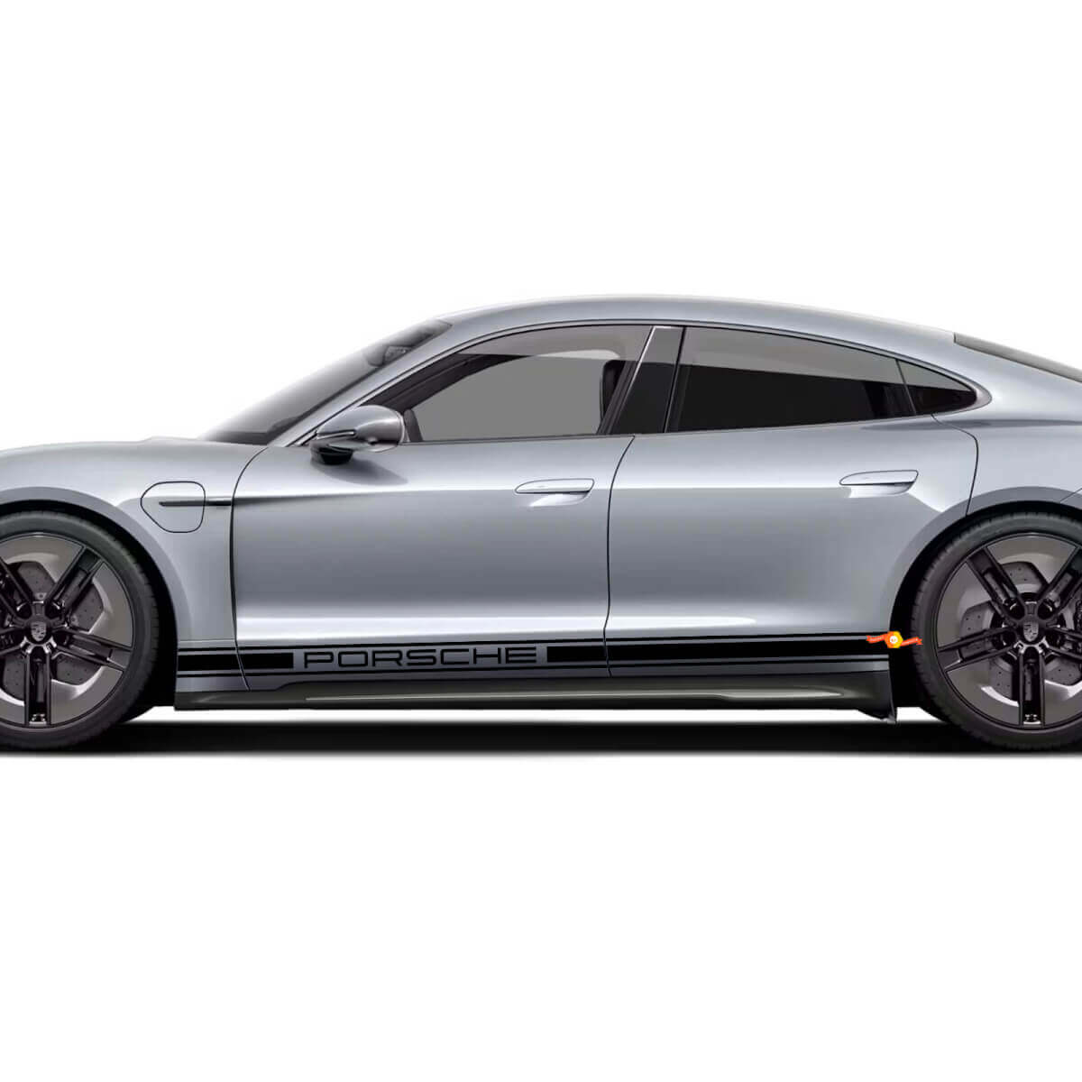 Porsche Taycan Seitendekorstreifen mit PORSCHE-Logo – individuelle Vinyl-Grafikaufkleber
