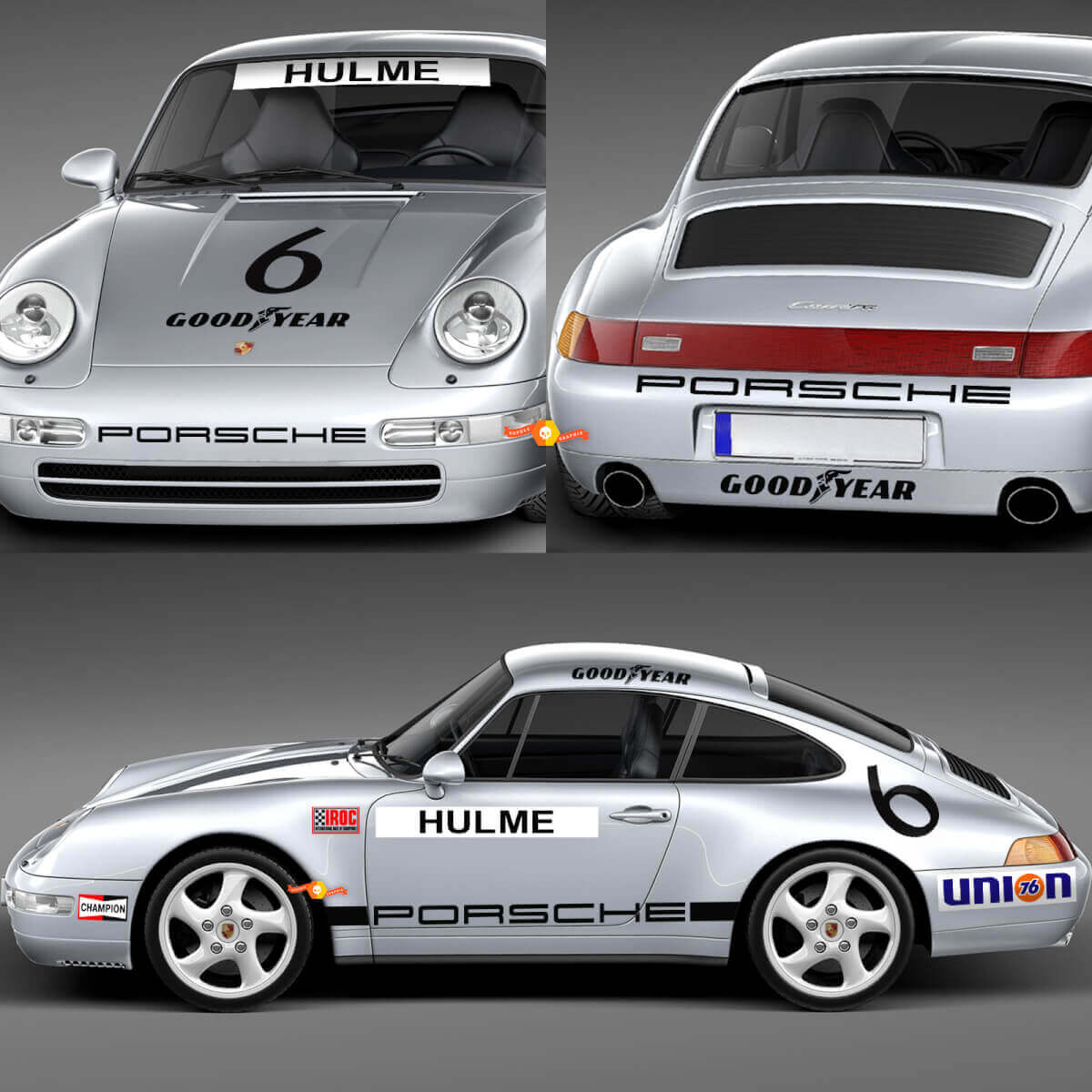 1974 Porsche 911 Racing Aufkleber-Set – klassische Vinylgrafiken zur Restaurierung und Individualisierung
