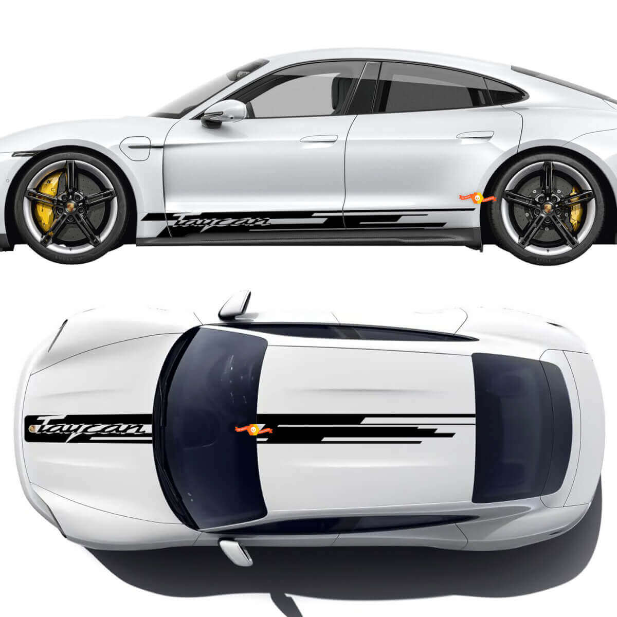 Porsche Taycan Seitendachhauben-Kit Dekorstreifen mit Taycan-Logo - Individuelle Vinylgrafik-Aufkleber
