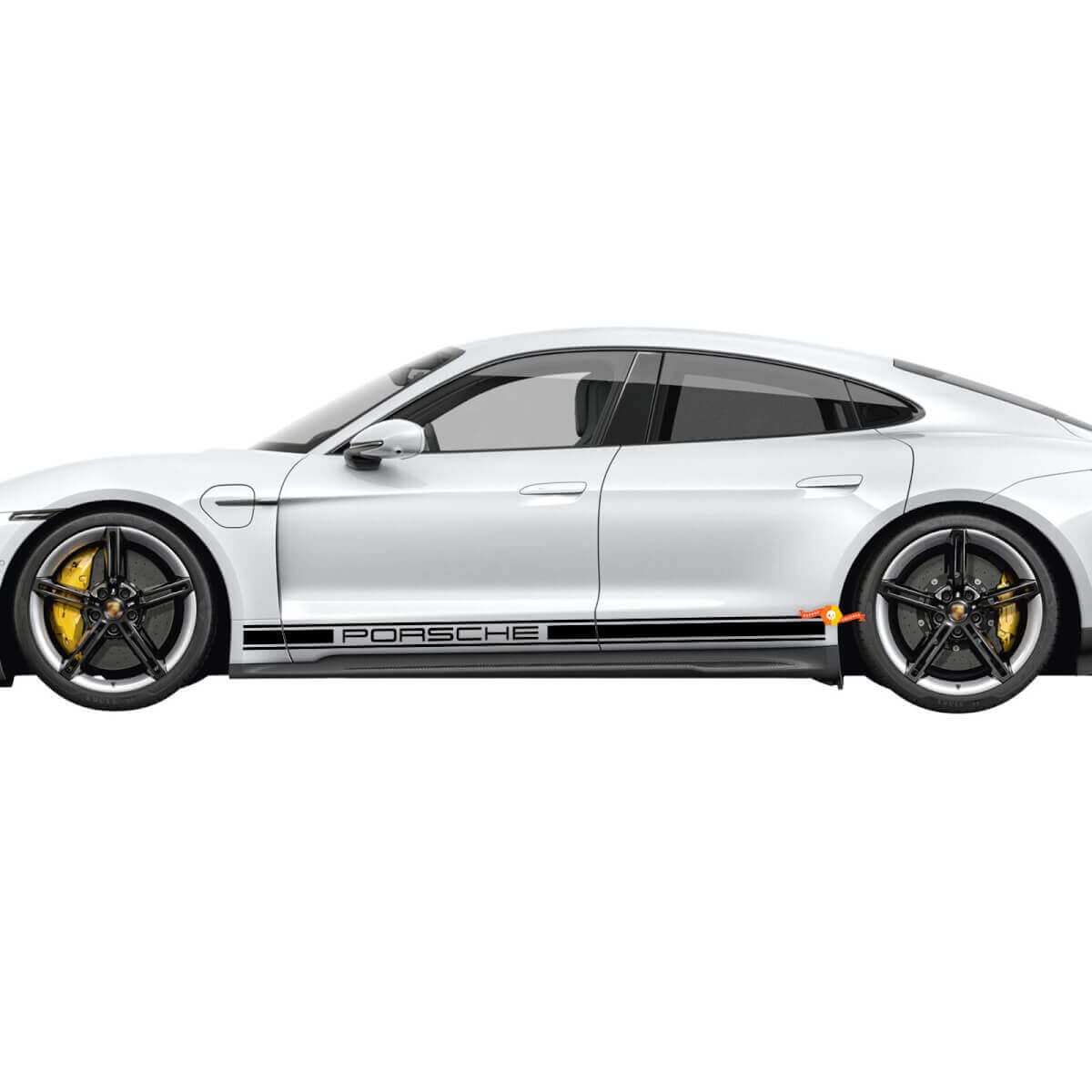Porsche Taycan seitliche dekorative Streifen mit Porsche-Buchstaben – individuelle Vinyl-Grafikaufkleber
