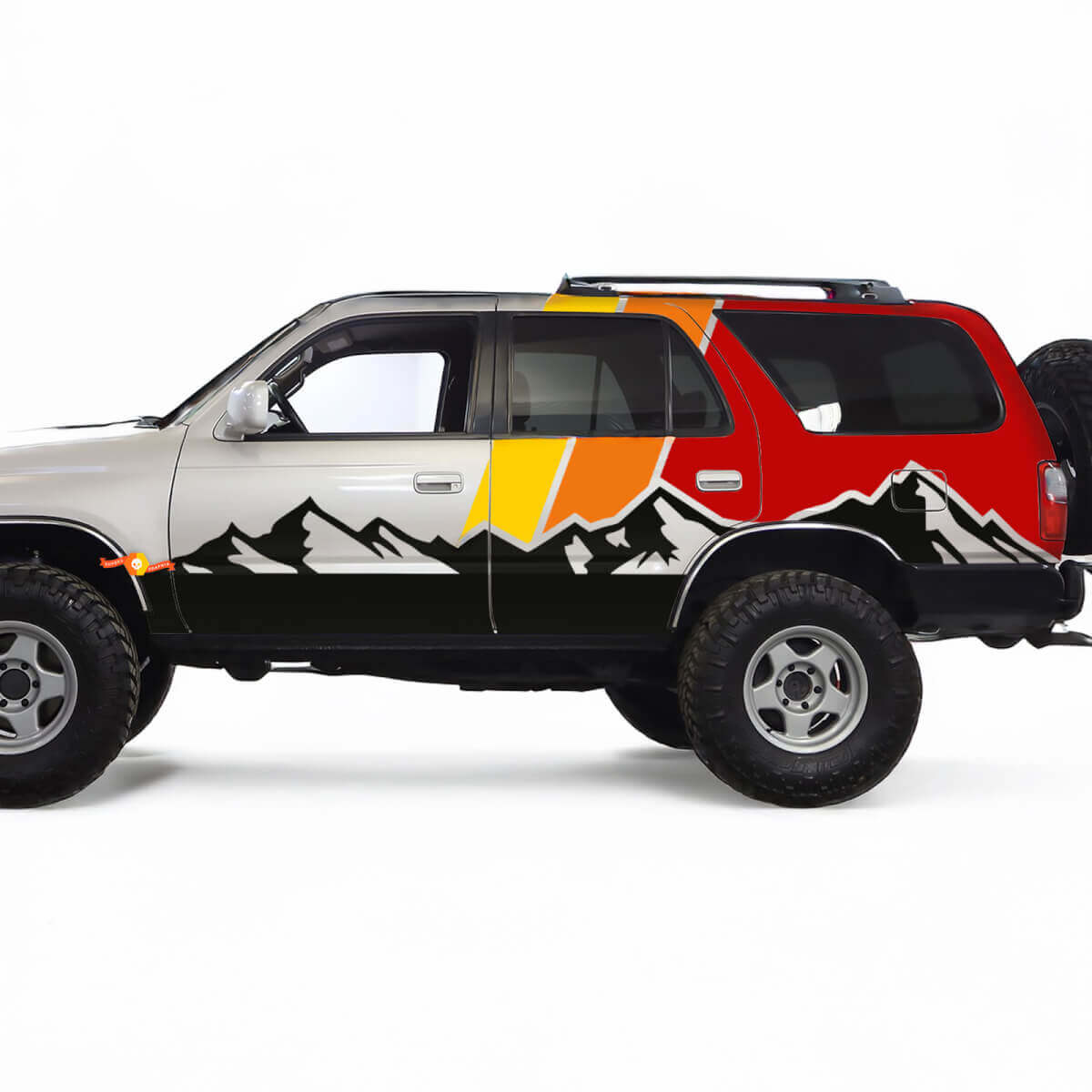 Berge mit Retro-TRD-Vintage-Streifen-Aufklebern – individuelle Grafikfolie für Toyota 4Runner TRD
