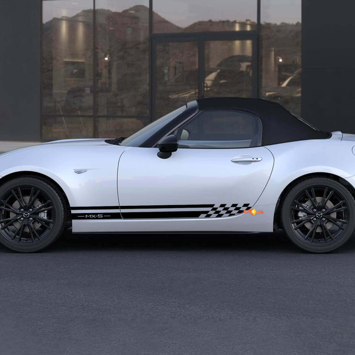 Mazda MX-5 Miata seitlich karierter Streifen-Aufkleber – individueller Vinyl-Aufkleber
