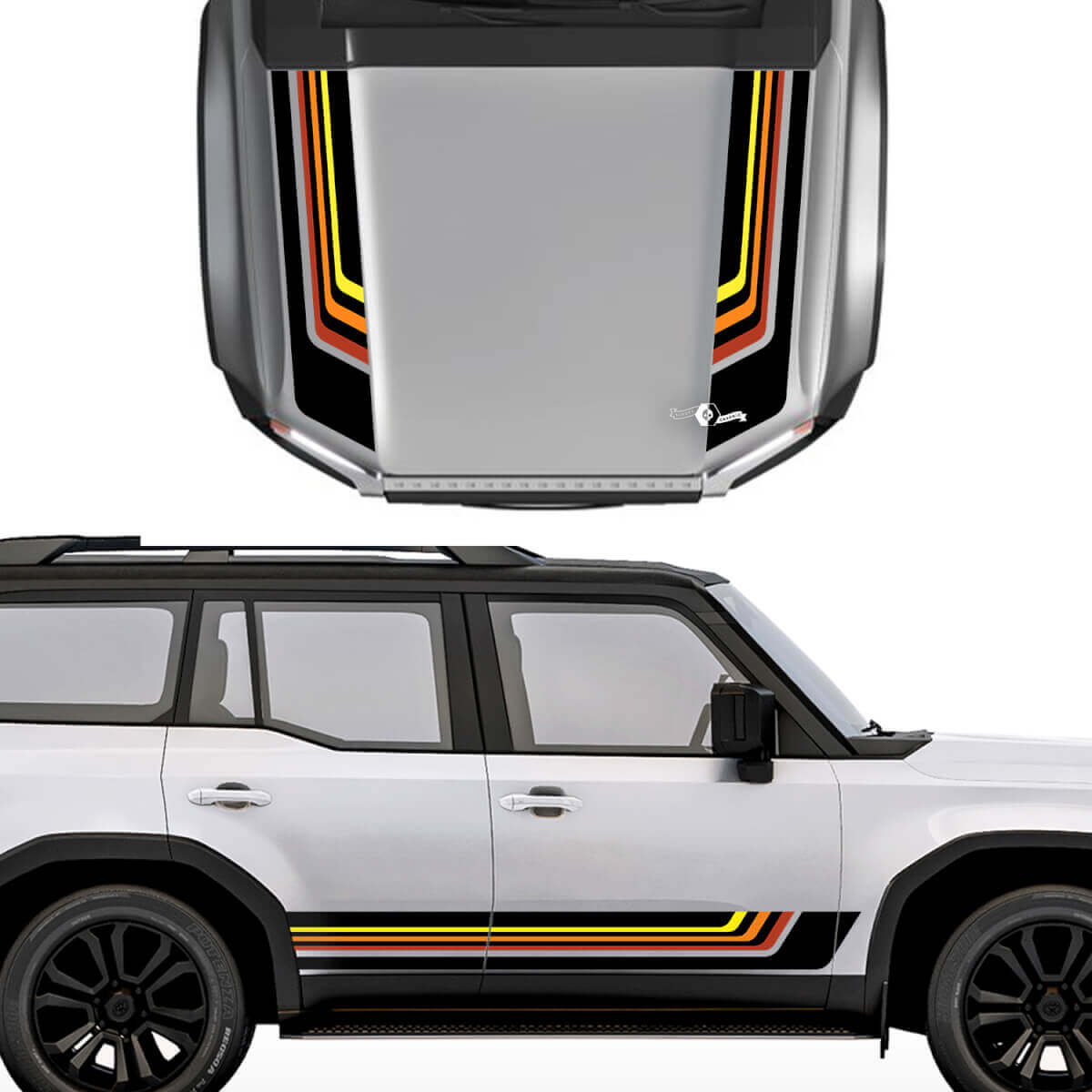 Retro Motorhauben- und Seitestreifen-Aufklebersatz aus Vinyl für Toyota Land Cruiser 2024