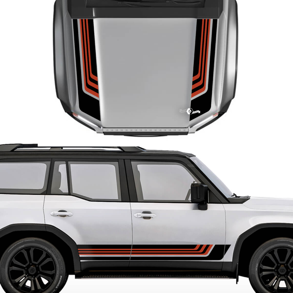 Toyota Land Cruiser Prado Aufkleber für Motorhaube und Seitenstreifen im Vintage-Retro-Stil – Vinyl-Grafik-Set 2
