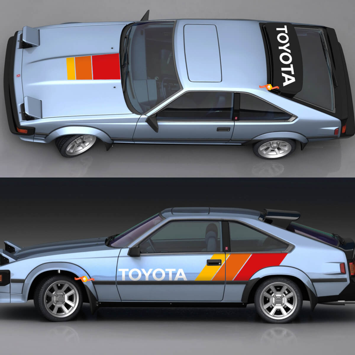 Toyota Celica Supra 1980 TRD Vintage Stripes Aufkleber – individuelle Grafikfolie
