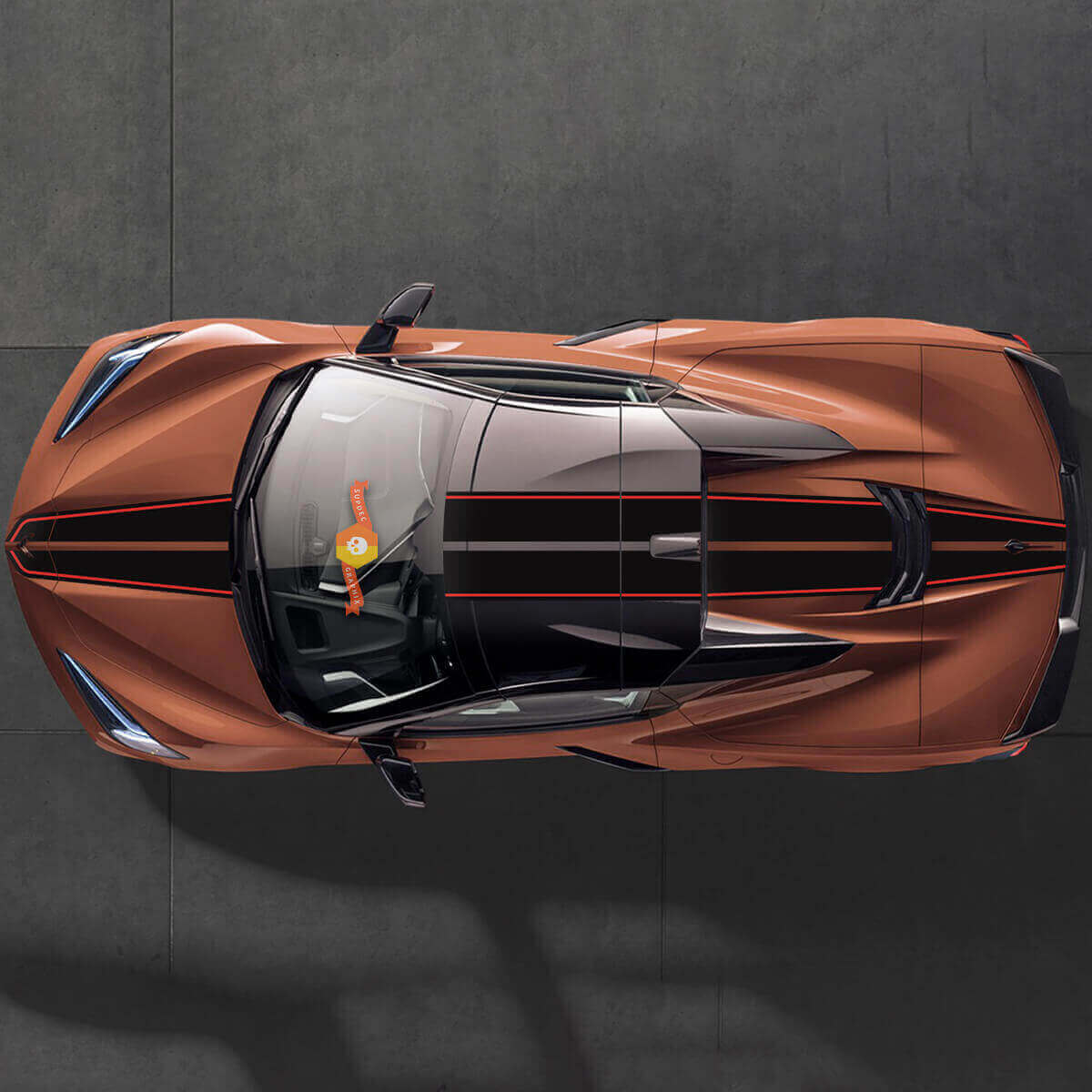 Motorhauben-Dach-Heck-Doppelsticker-Aufkleberstreifen für Chevrolet Corvette C8 Stingray Eray Z06 Modelle