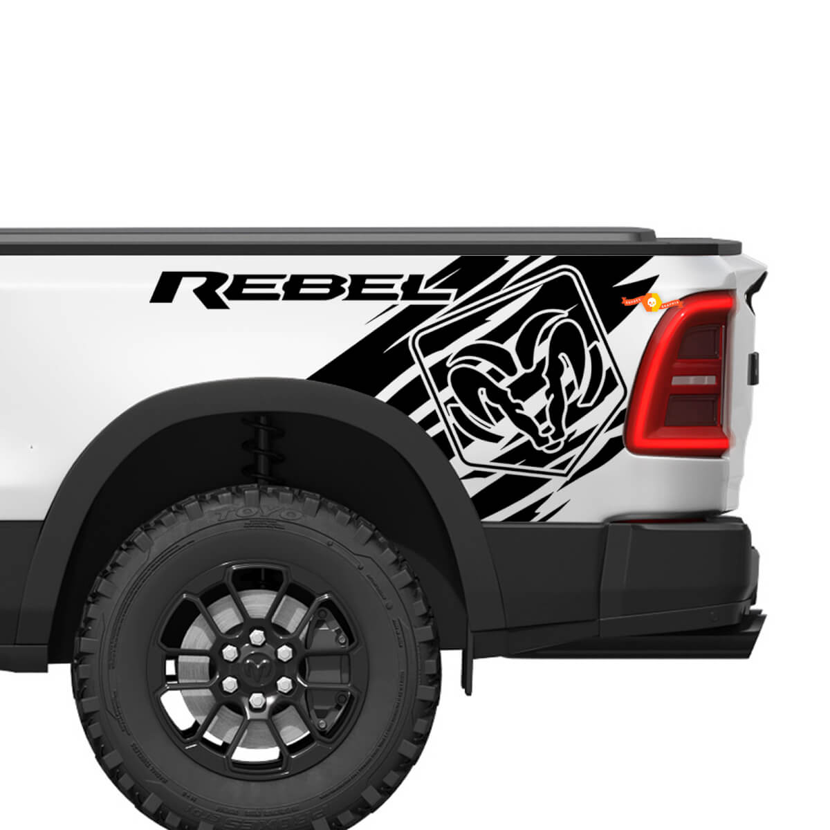 Dodge Ram Rebel Grunge Logo LKW Ladefläche Vinyl Aufkleber Aufkleber Grafik
