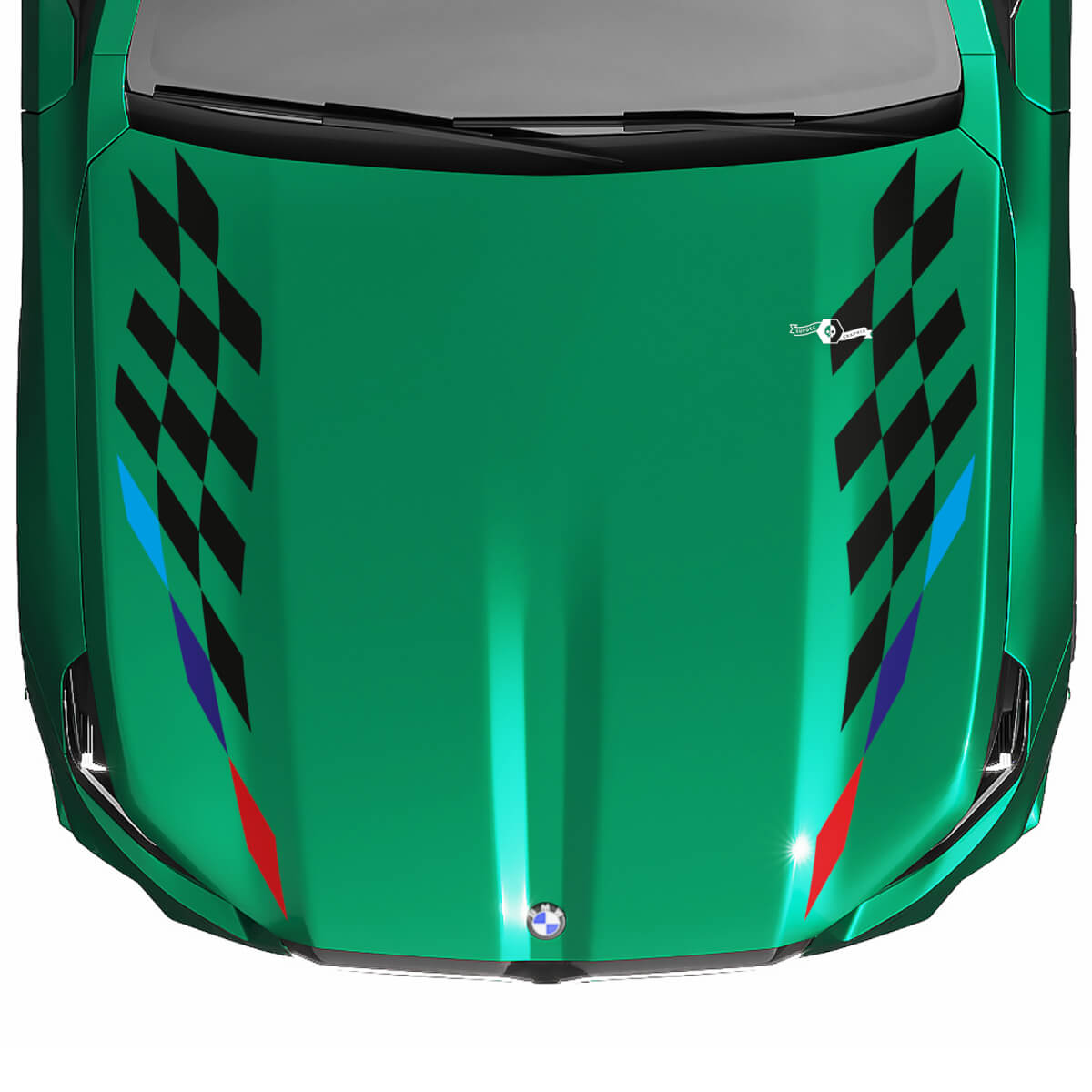 Stripes Racing M-Farben Checkered Flag-Motorhaubenaufkleber für BMW 5er G60 M5 G90
