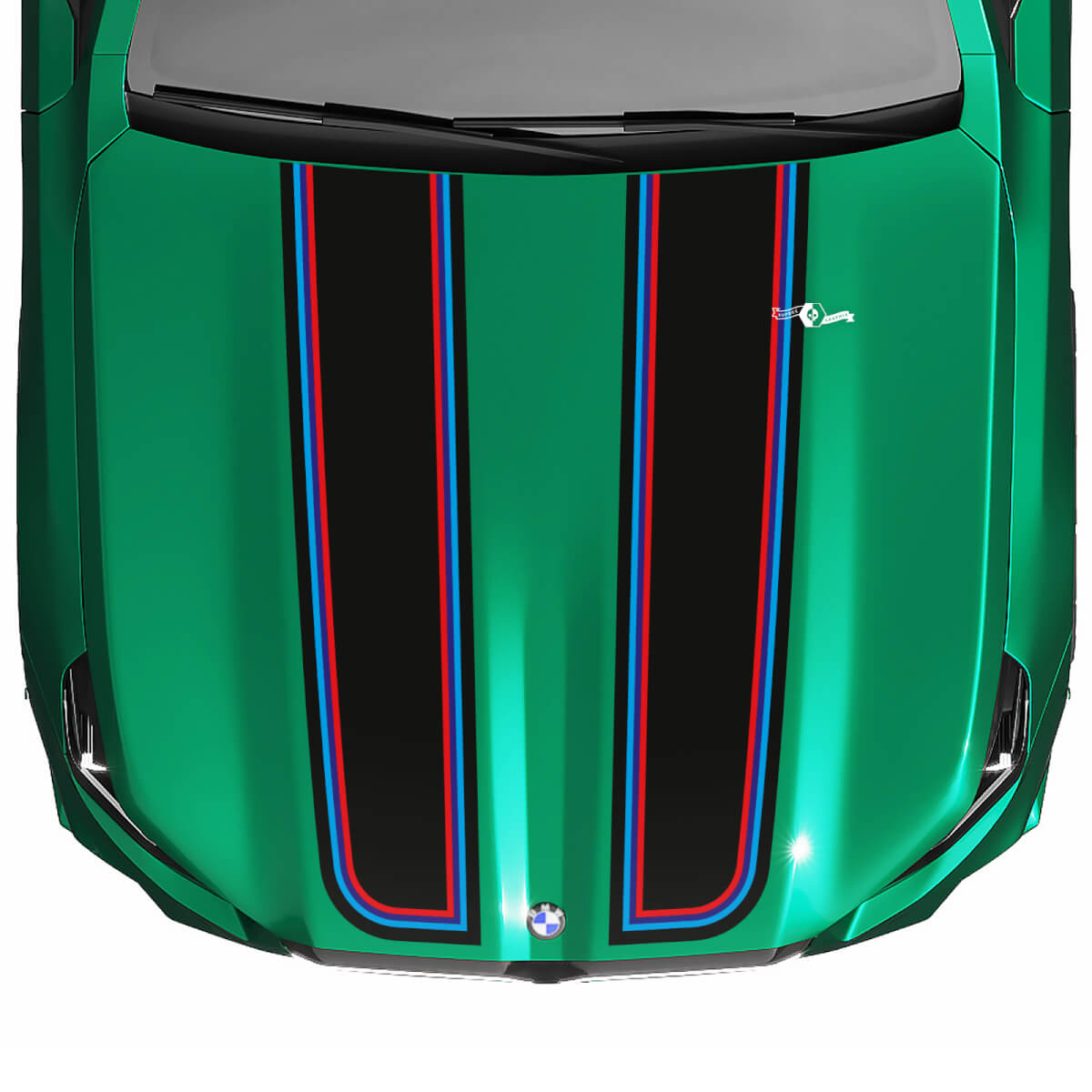 Stripes Racing M-Farben Checkered Flag-Motorhaubenaufkleber für BMW 5er G60 M5 G90
