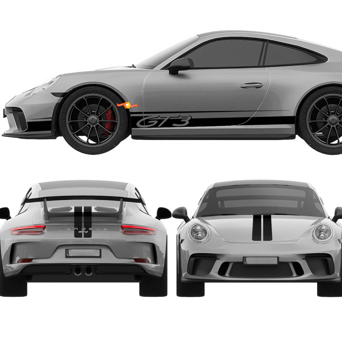 Porsche 911 GT3 Stripes Sides Hood Trunk Kit – individuelle Vinyl-Aufklebergrafiken
