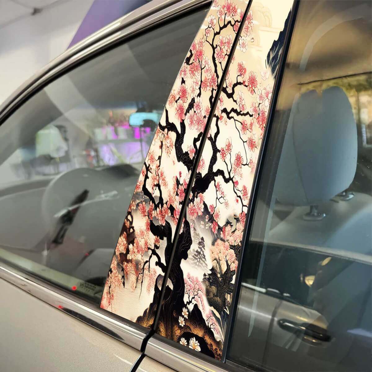 Japanische Baum Sakura Säule Türen Auto Aufkleber Aufkleber Wrap benutzerdefinierte Vinyl-Grafiken für Fahrzeug-Styling
