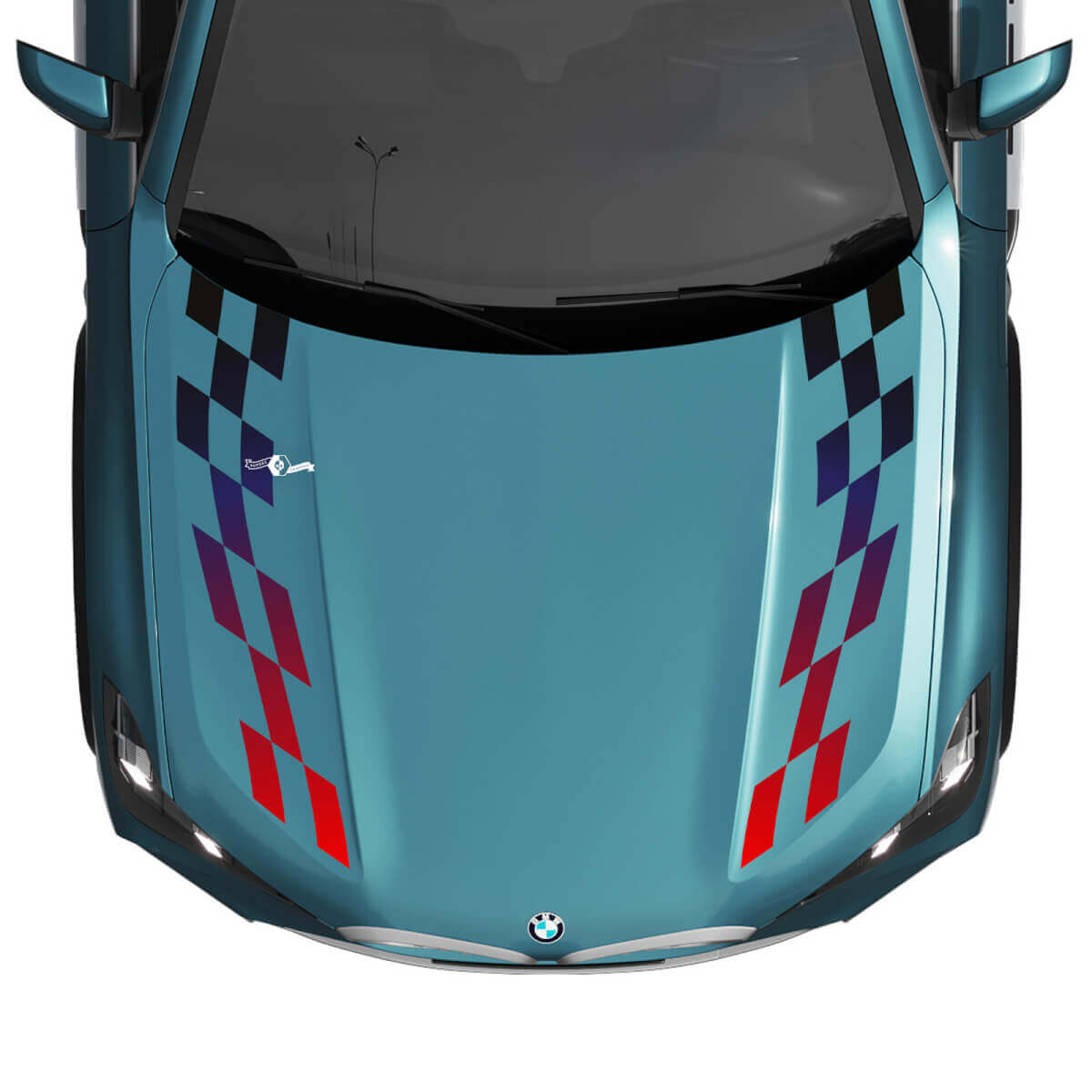 BMW X5 G05 Motorhaubenaufkleber mit karierten Farbverlaufsstreifen – Vinyl M Performance
