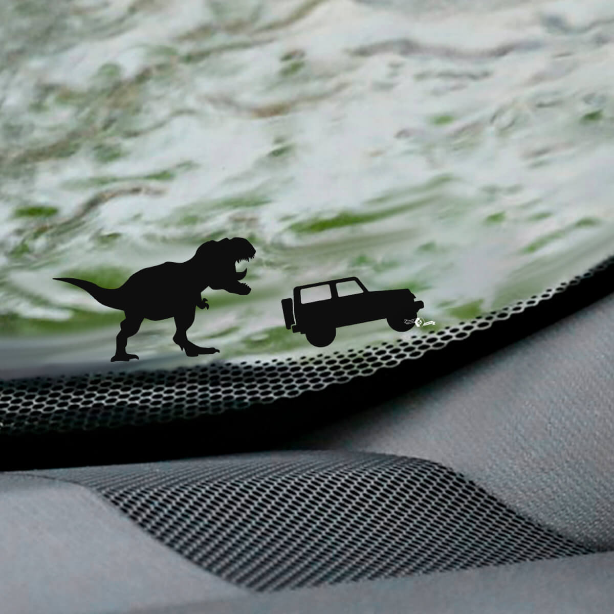 T-Rex Jeep Wrangler Windschutzscheiben-Osterei-Eckaufkleber – individuelle Vinyl-Grafik
