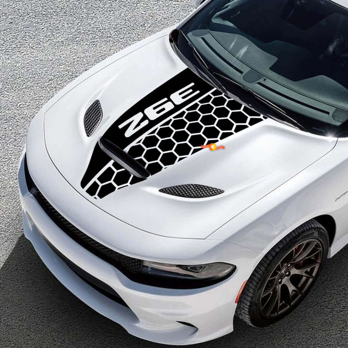 392 Scat Pack Hemi Style Offset Honeycomb Stripe — Vinylaufkleber (Motorhaube) für Dodge Challenger