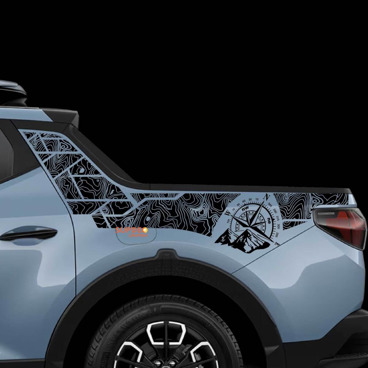 2x Hyundai Santa Cruz Topographic Map Edition BedSide Side Rear Column Vinyl Sticker Aufkleber
