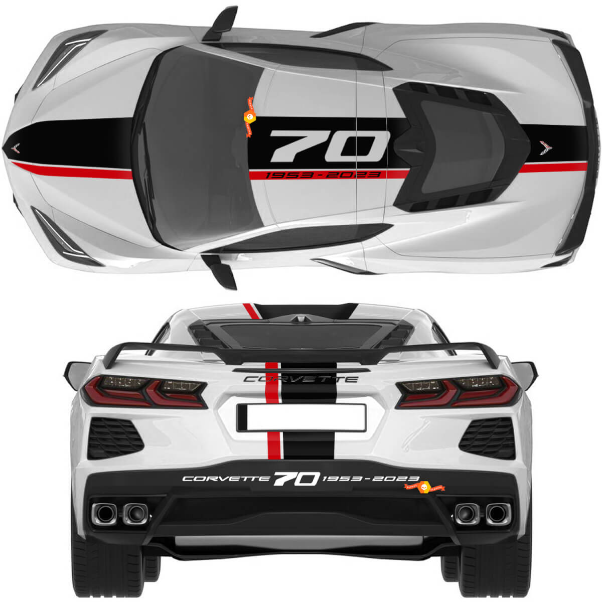 Chevrolet Corvette C8 Stingray Eray Z06 Modelle Motorhaube, Dach, Heckstreifen, Corvette, durchgehende Doppelaufkleber-Aufkleberstreifen
