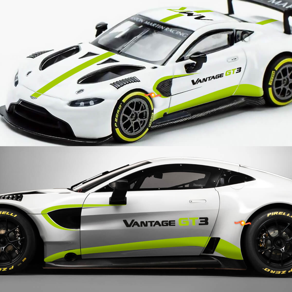 Komplettset Aston Martin Vantage GT3 Stripe Hood Roof Trunk Side Vinyl Aufkleber Aufkleber
