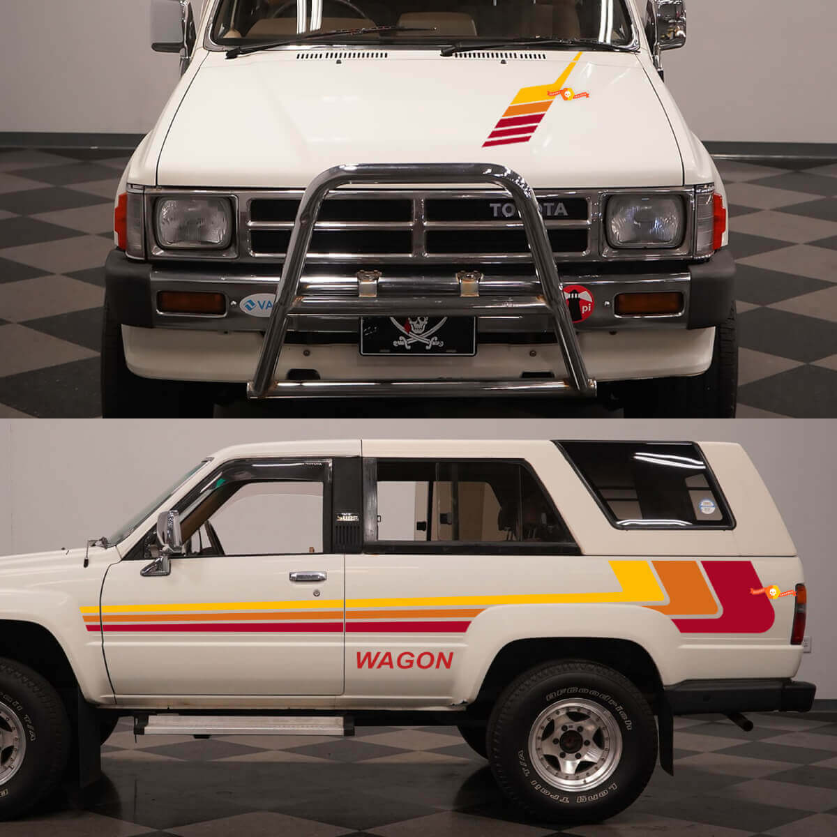 Retro Wagon Seitenklassiker Streifen Aufkleber-Set für 1988 Toyota Hilux Surf SSR
