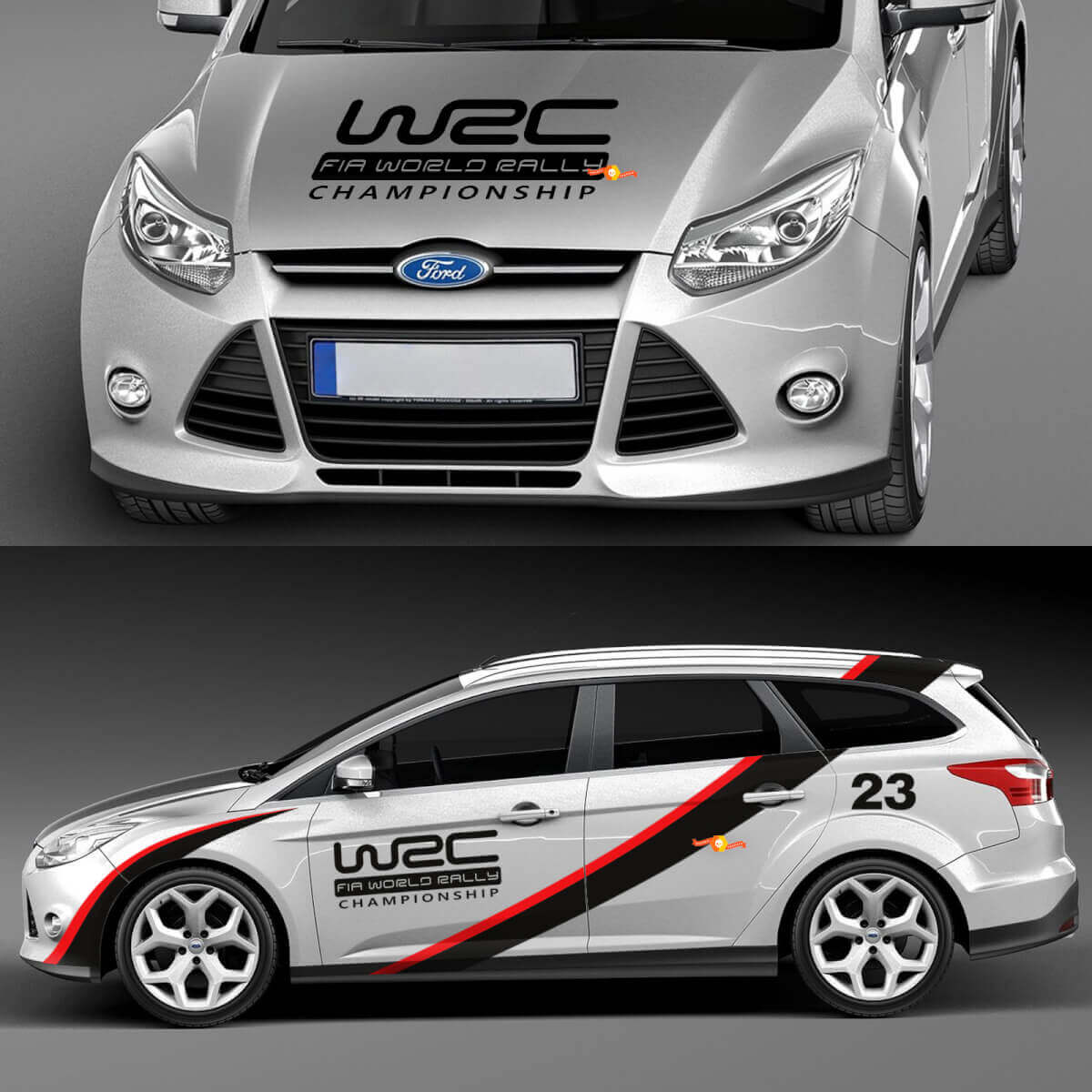 Ford Focus WRC Seitenhauben-Karosserieaufkleber, Grafik-Set
