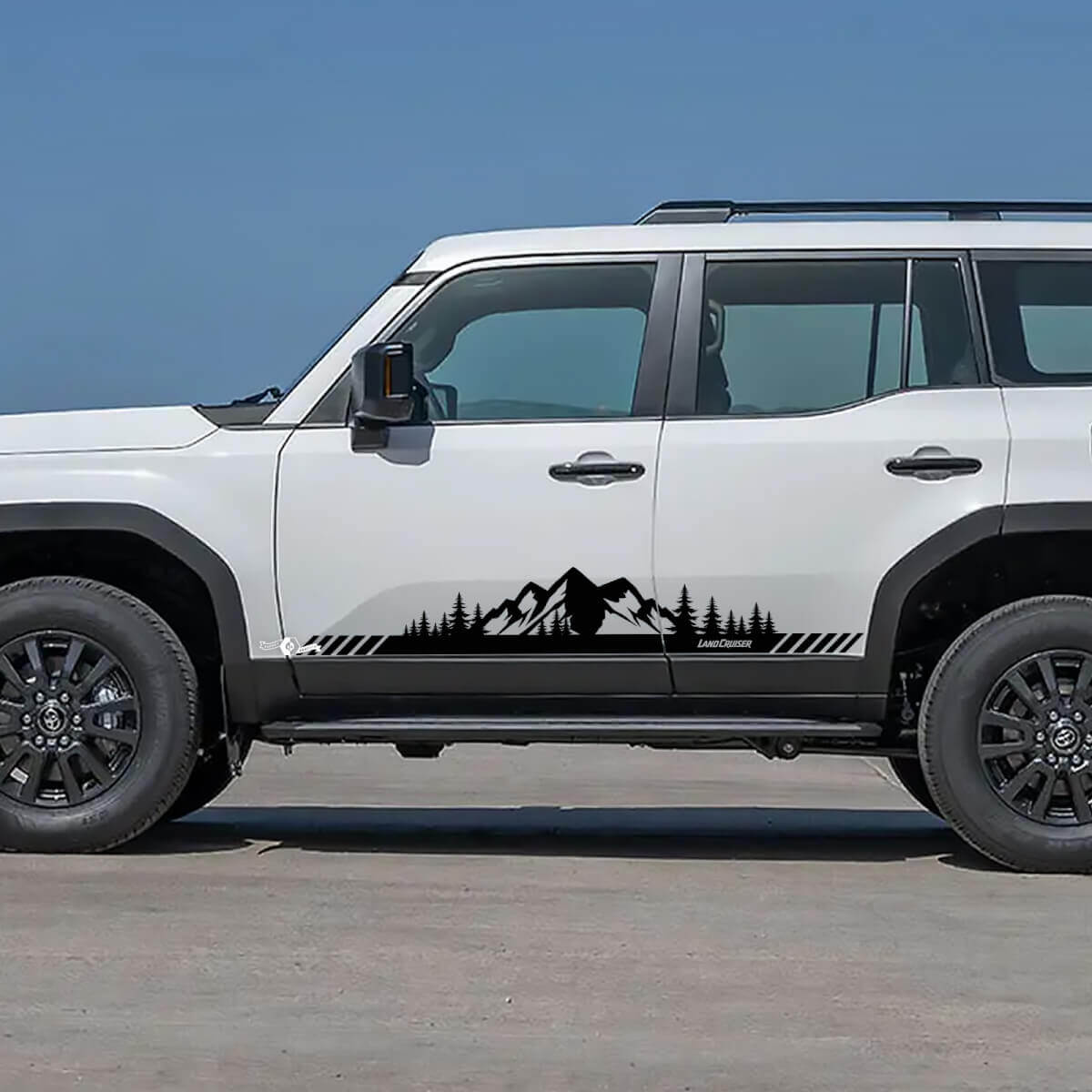 Toyota Land Cruiser Seitentüren Berge Bäume Landschaft Stil Aufkleber Vinyl Aufkleber Grafik
