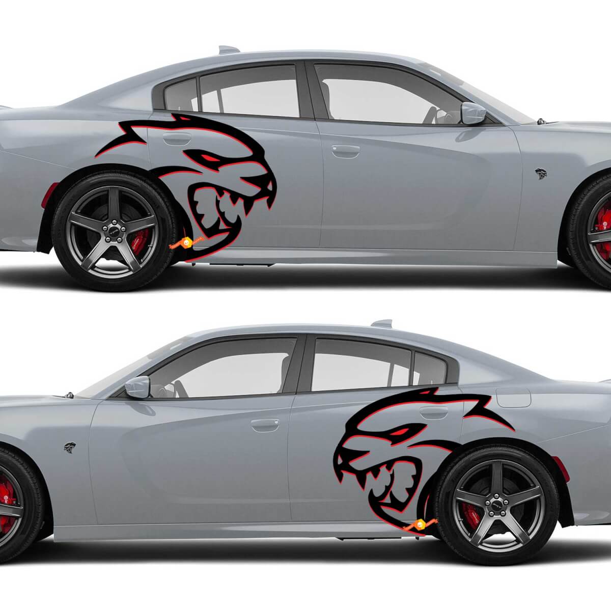 Riesige zweifarbige Hellcat Red Eye Seitenaufkleber für Dodge Challenger Redeye oder Charger Widebody
