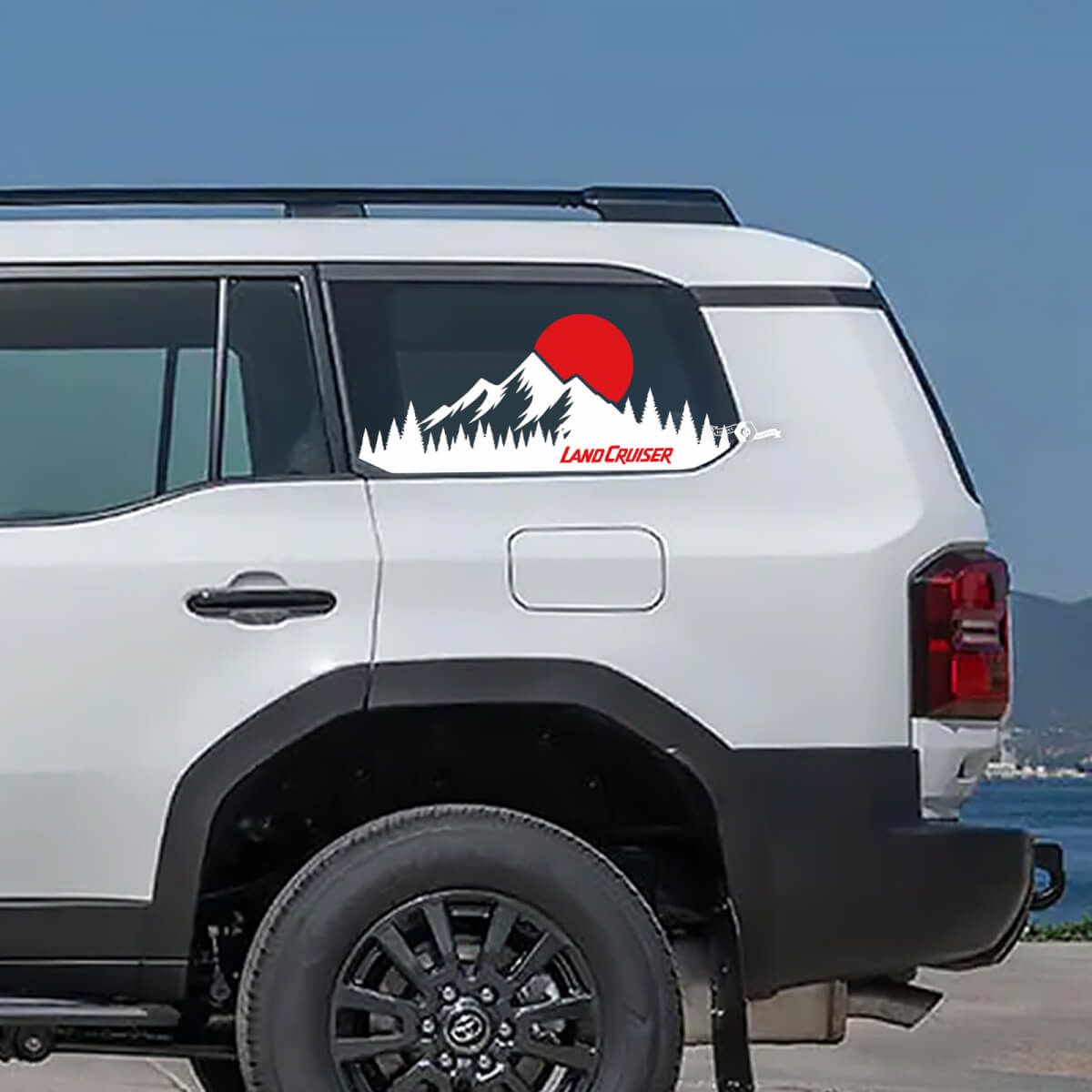 Toyota Land Cruiser Topografische Fensterseite Berg Sonnenuntergang Aufkleber Vinyl Aufkleber Grafik
