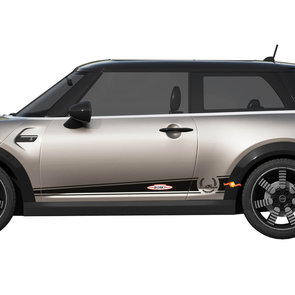 Aufkleber und Grafikaufkleber für den Mini Cooper S mit karierten Streifen

