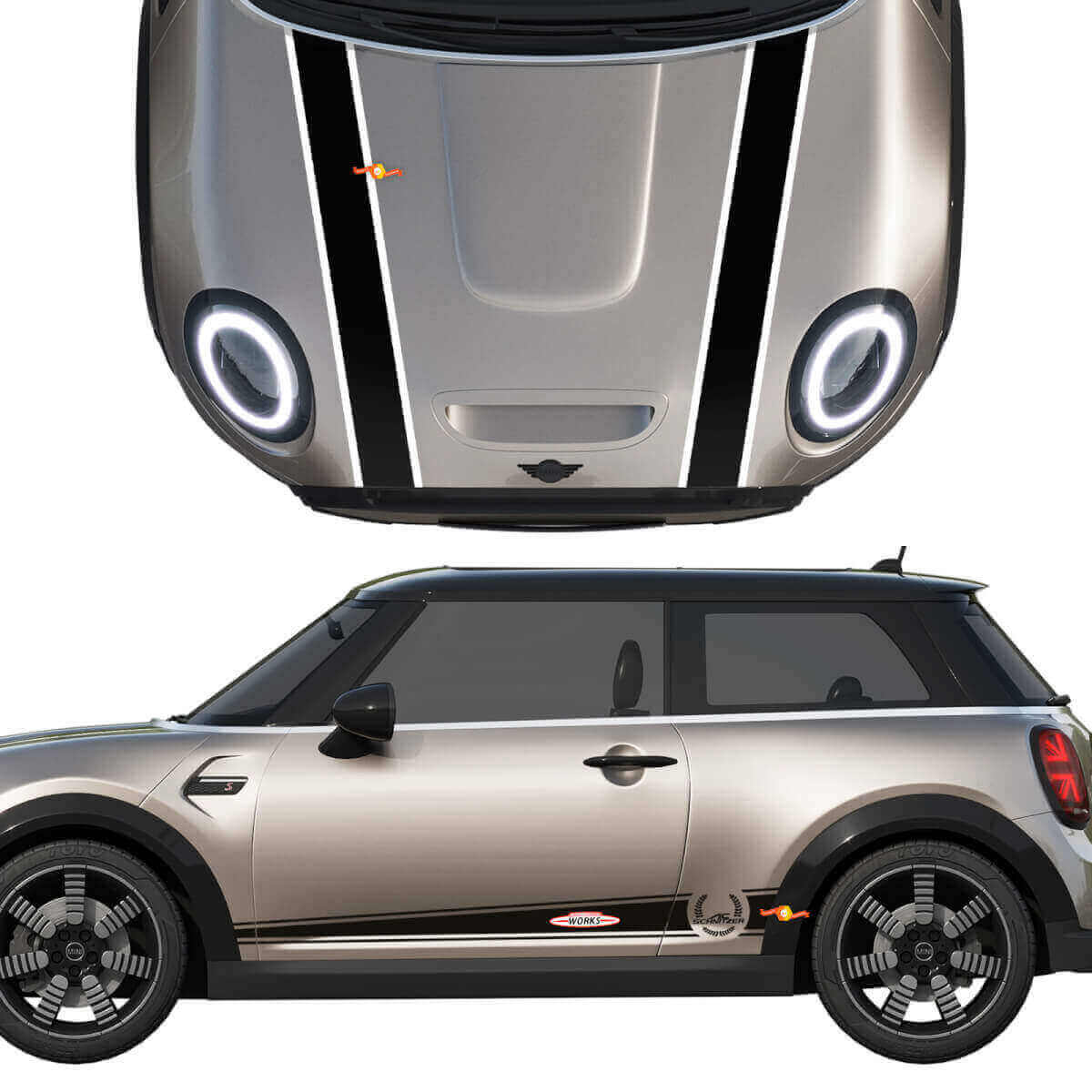John Cooper Works Streifen Motorhauben- und Seiten-Vinyl-Aufkleber für MINI Cooper