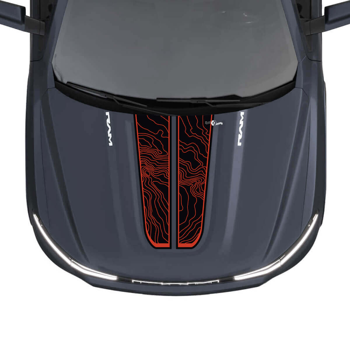 Hood Dual Stripes Topografische Karte für Dodge RAM 1500 REV Vinyl Aufkleber Aufkleber Grafiken

