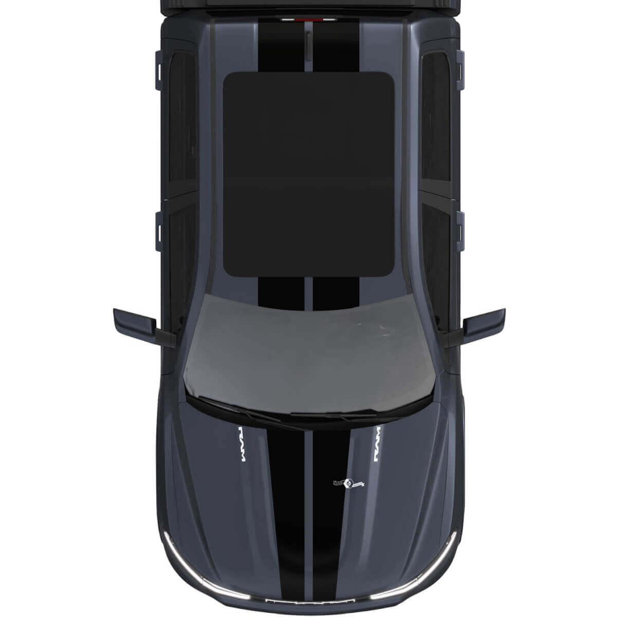 Doppelte Mittelstreifen für Motorhaube und Dach für Dodge RAM 1500 REV, Vinyl-Aufkleber, Aufkleber, Grafiken
