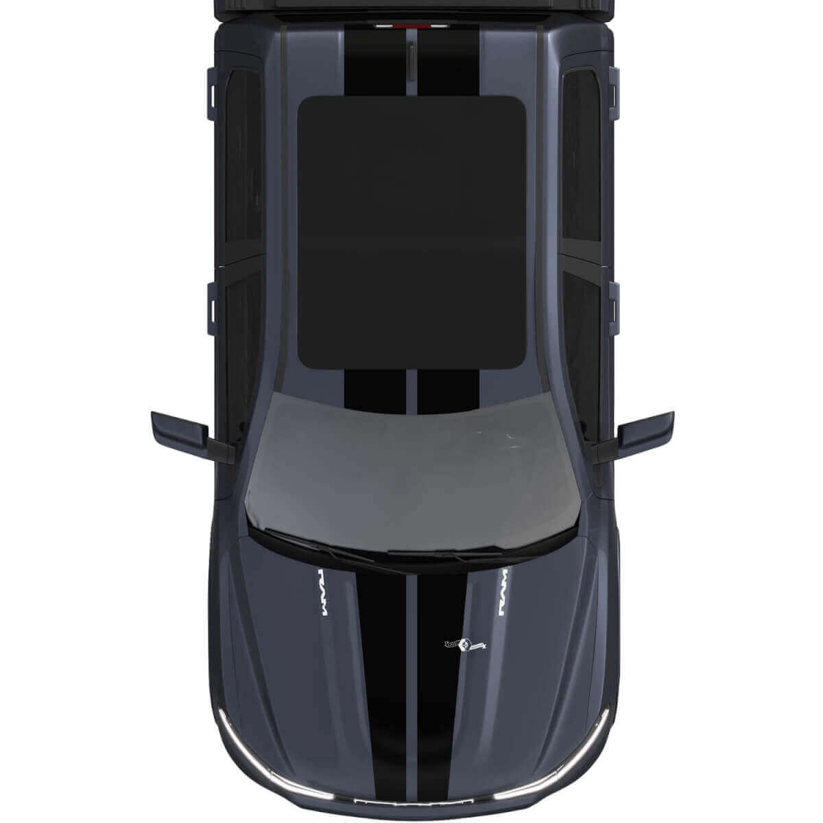 Doppelte Mittelstreifen für Motorhaube und Dach für Dodge RAM 1500 REV, Vinyl-Aufkleber, Aufkleber, Grafiken
