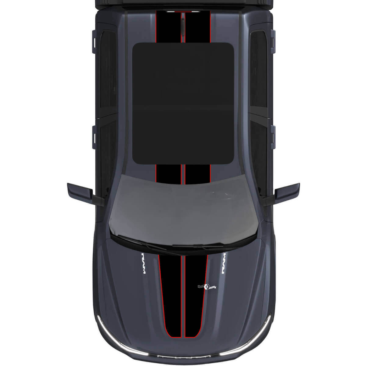 Motorhaube und Dach Doppelte Zentrale Streifen Vinyl Aufkleber Sticker Grafiken 3 für Dodge Ram 1500 REV